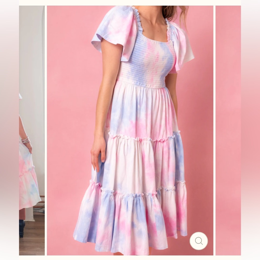 Ivy City Co COTTON CANDY DRESS tie-dye flutter sleeve smocked midi dress XS
